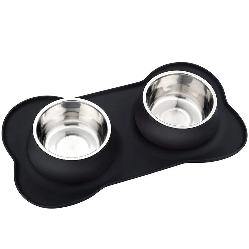 Plato doble de acero inoxidable con base antiderrapante – perros