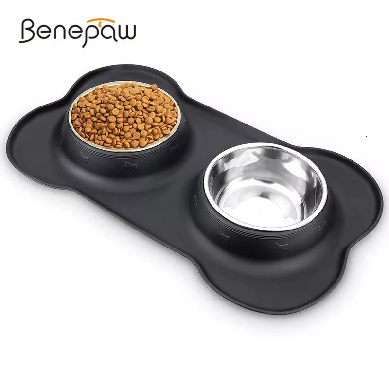 Plato doble de acero inoxidable con base antiderrapante – perros