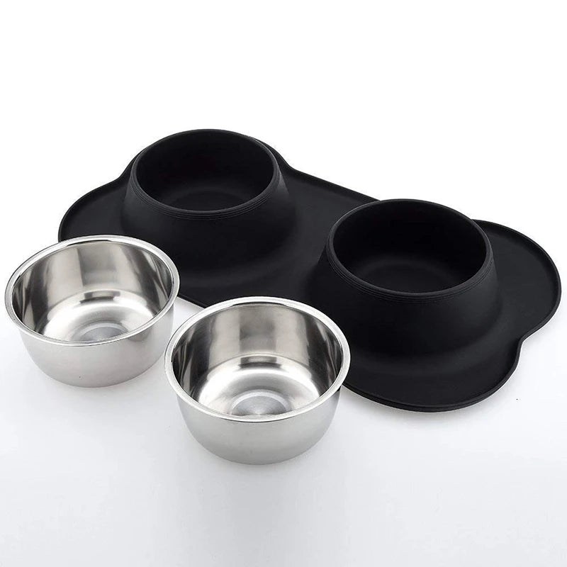 Plato doble de acero inoxidable con base antiderrapante – perros