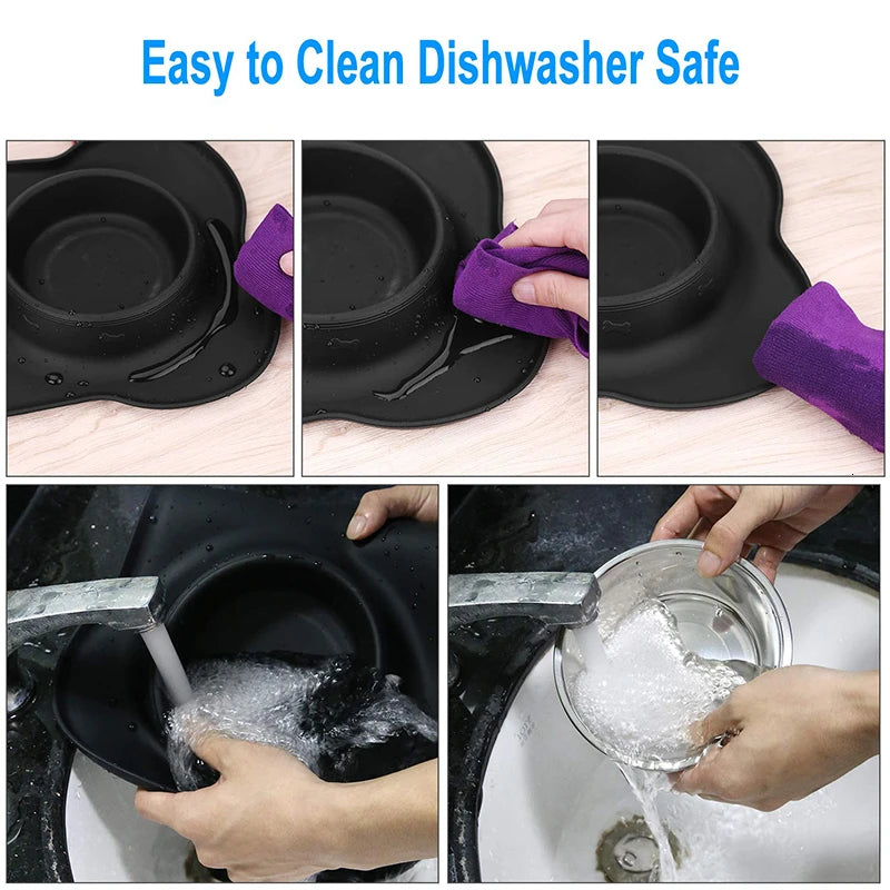 Plato doble de acero inoxidable con base antiderrapante – perros