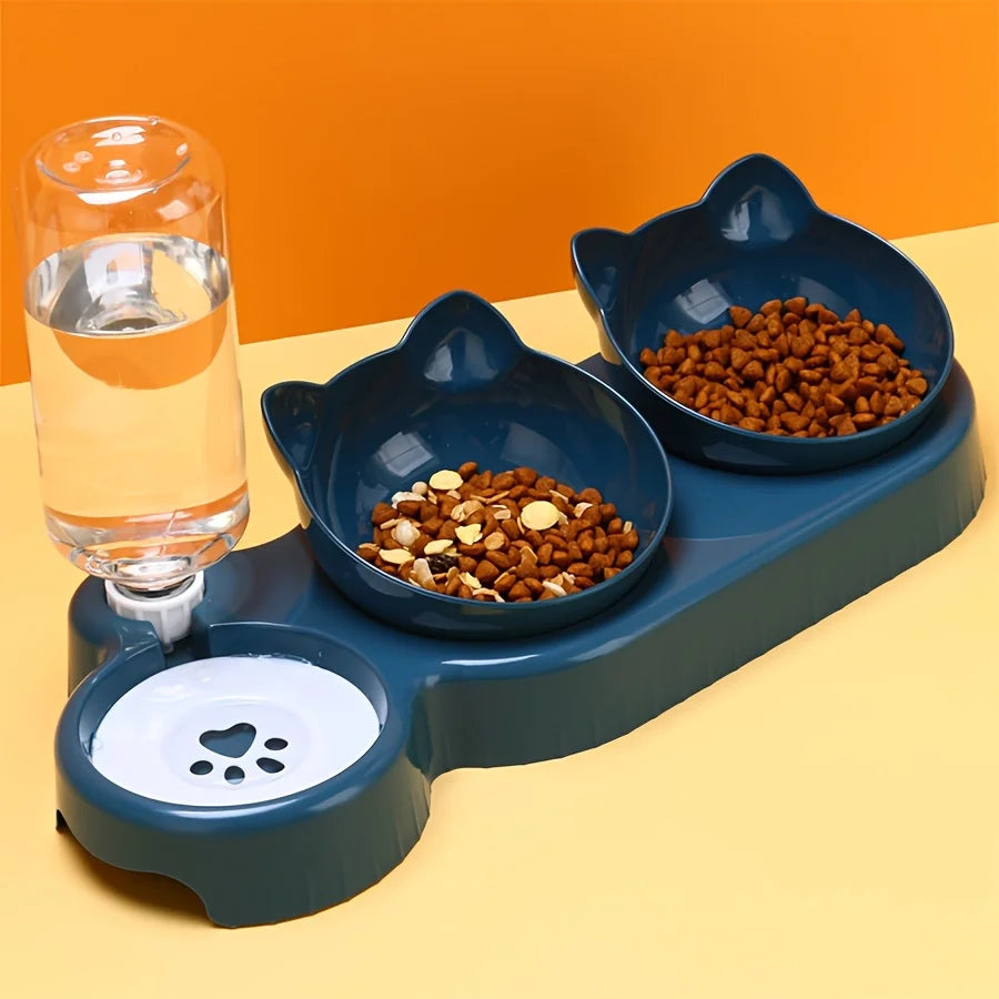 Comedero 3 en 1 inclinado con bebedero automático para gatos
