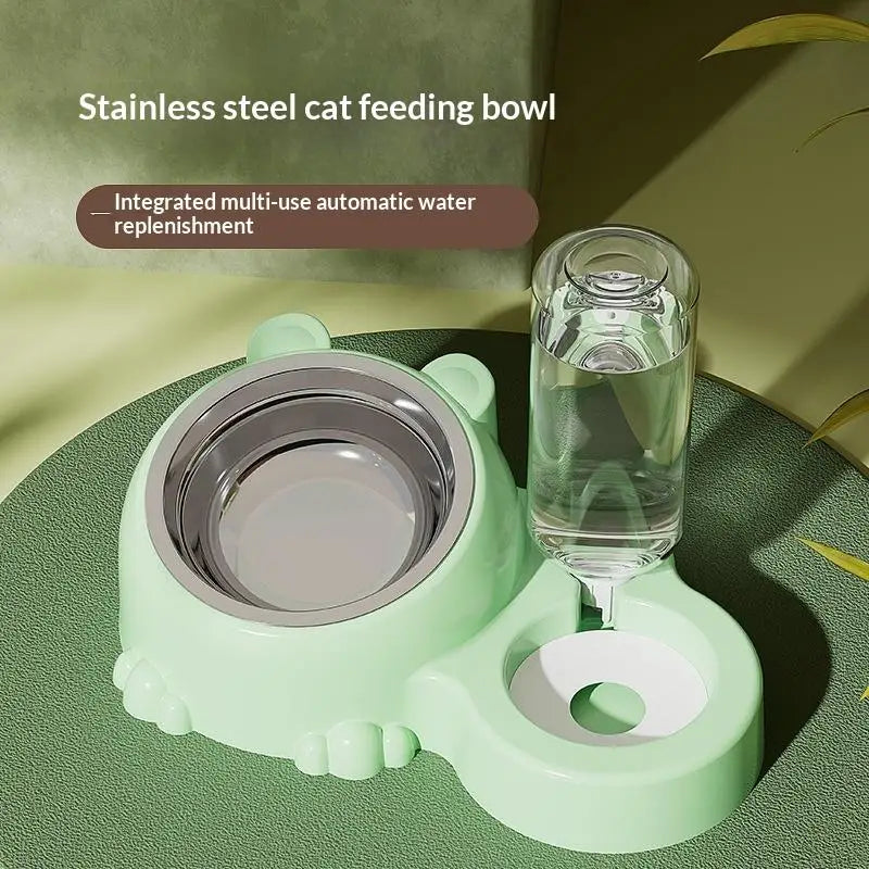 Plato elevado 2 en 1 con bebedero automático para gato