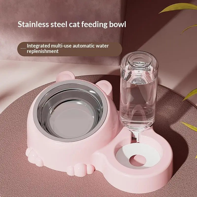 Plato elevado 2 en 1 con bebedero automático para gato
