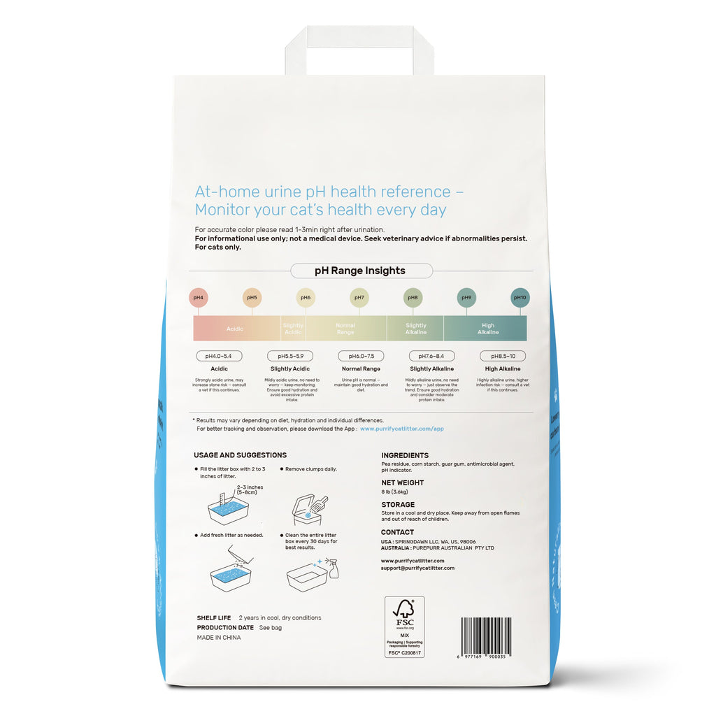 Arena para gato vegetal aglutinante Purrify® con indicador de pH